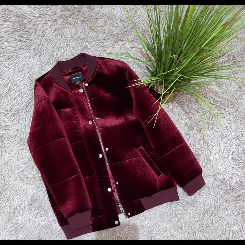 Red velour sweater jacket
